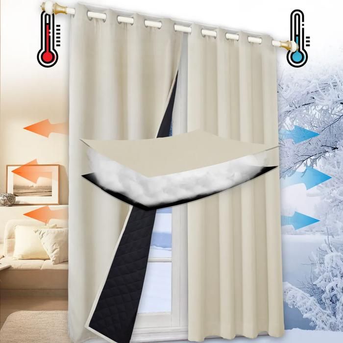 Rideau Occultant Thermique Double Couche 175x132 Cm Blanc – Rideau Isolant Froid Chaleur Porte Fenêtre Hiver