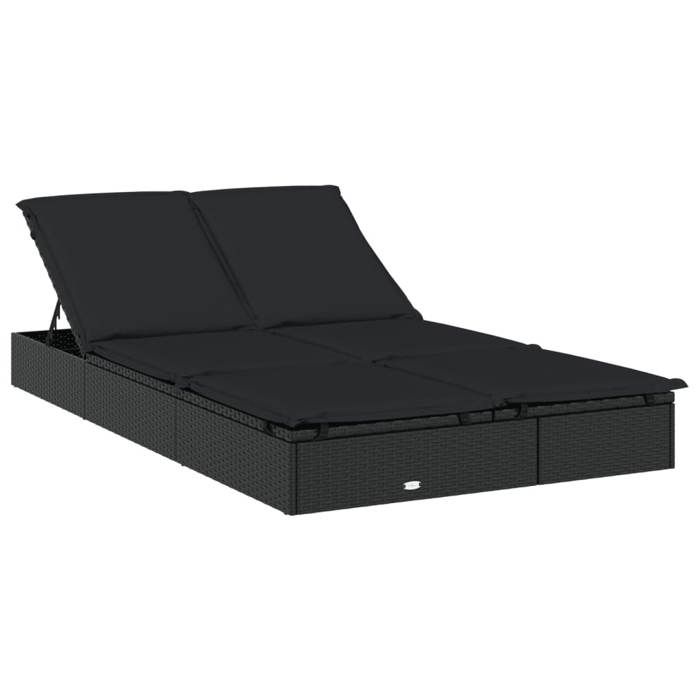 @FRENCH Chaise longue(1 personne) - TOP VENTES - Jusquà 120 kg - à 2 places avec coussins noir résine tressée 9399679