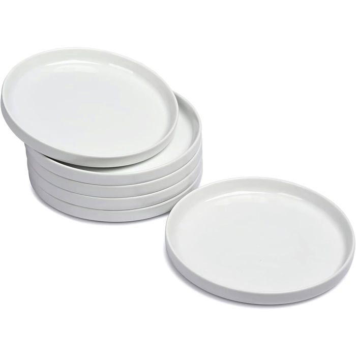 Lot de 6 Assiettes à Dessert WishDeco en Porcelaine Blanche 18 cm - Empilables et Écologiques