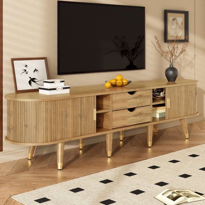 Meuble TV avec Portes Coulissantes Design Unique Meuble TV de Salon avec Espace de Rangement 175 x 38 x 45 cm Grain de Bois