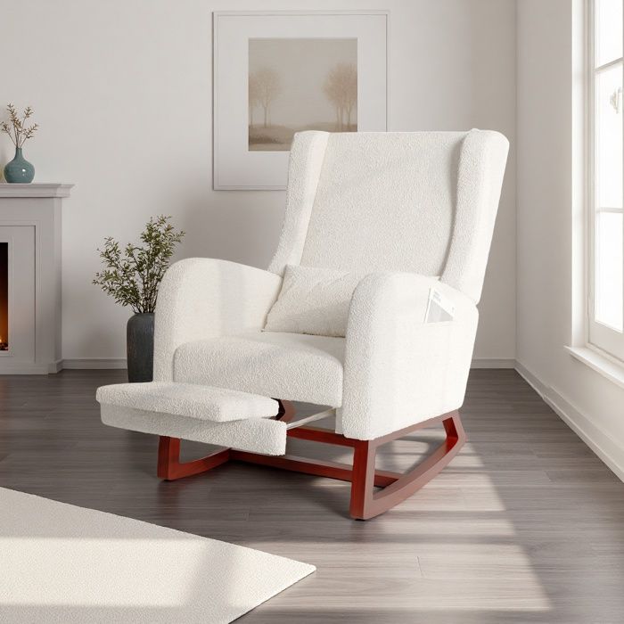 Fauteuil à Bascule D'allaitement Rembourré Relax Pour Salon Avec Repose Pieds Avec Pieds En Bois Et Velours Gris Fonce Gris Dec028758 86230729