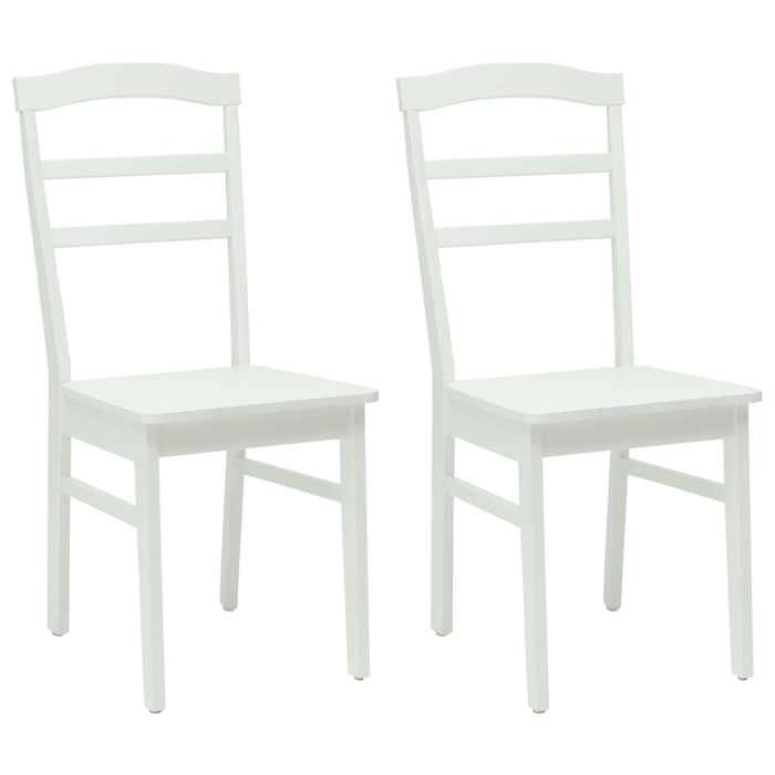 Les Soldes Chaise de salle à manger (2 pcs) - CLOUD - Chaises à dossier haut - Blanc Bois de Caoutchouc Massif J336