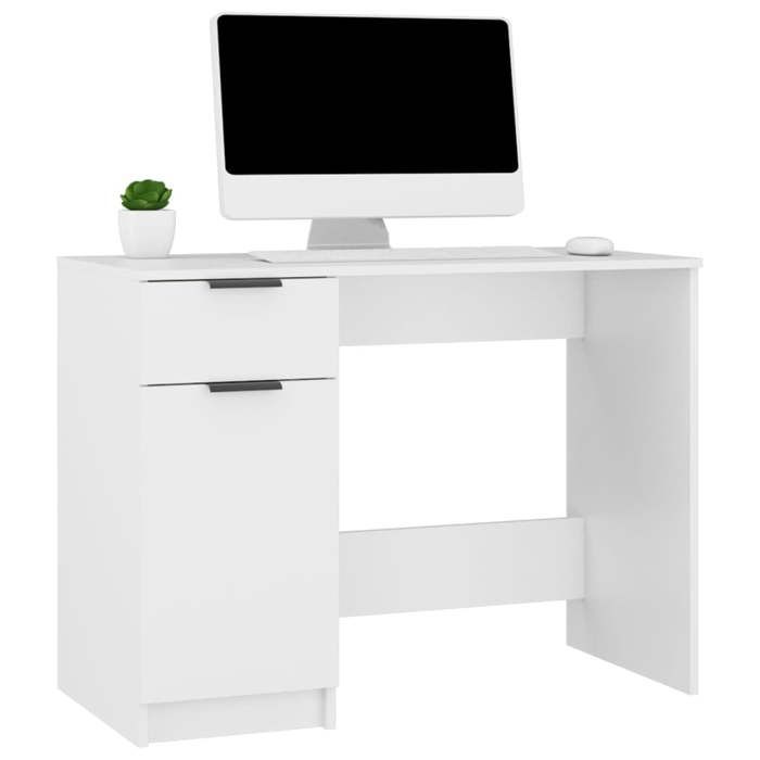 Bureau blanc en bois dingénierie - MEUBLECHIC - 100x50x75 cm - Blanc - Bois dingénierie - Tiroir et compartiments