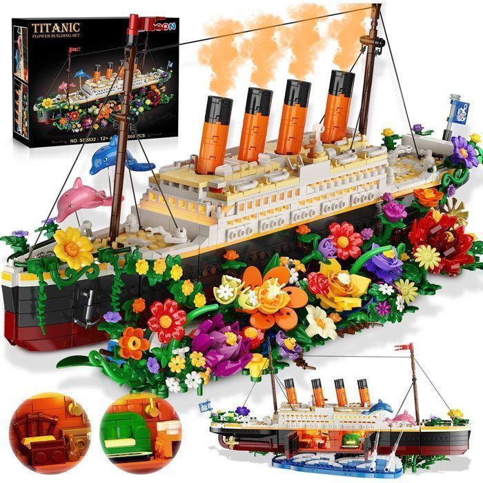 Set de construction - INSOON - Titanic - 1860 pièces - Double face floral/classique - LED