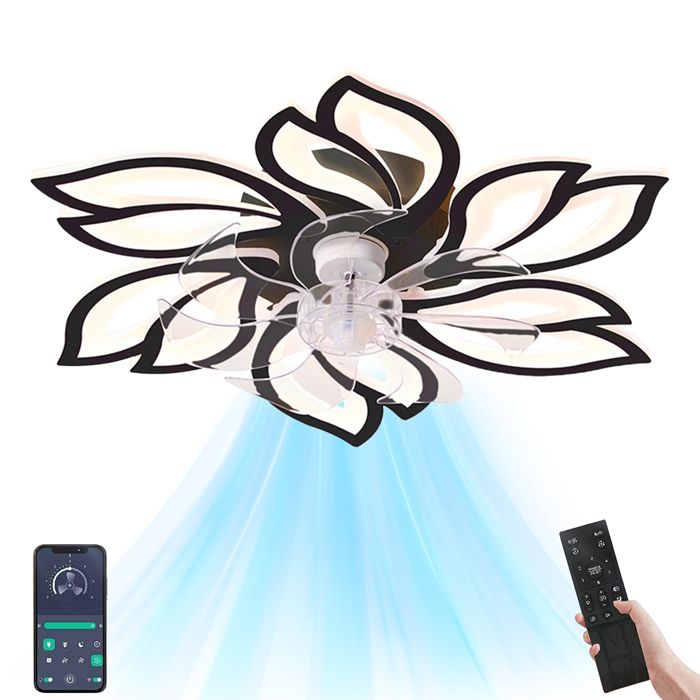 Ventilateur de Plafond Silencieux avec Lumière 65 cm 60 W Design Floral Moderne 6 Vitesses 3 Température de Couleur Réversible - Joulli