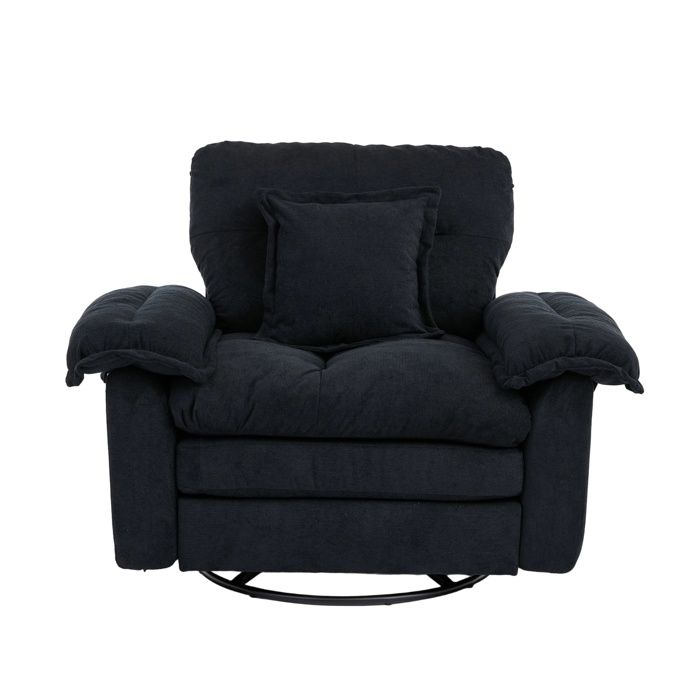 Grand Fauteuil bergère capitonné - Fauteuil scandinave - pivotant - métal et chenille - 116x84x96 - noir