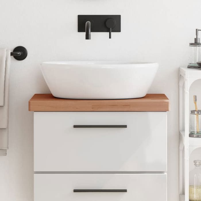 BURKE@ Brun Comptoir de salle de bain 60x40x4 cm bois massif de hêtre 7.68 kg Haute qualité  A10378