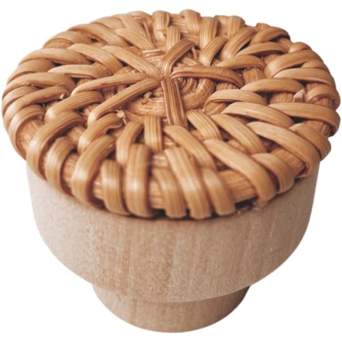 Lot de 6 boutons en rotin style bohème pour commode tiroirs et armoire&nbsp;  poignées décoratives artisanales en osier tressé style boh