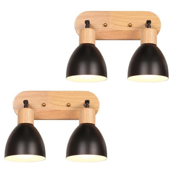 Applique murale intérieure - SMOTOP - Noir - Métal et bois - 4x E27 réglable (lot de 2)