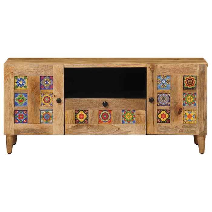 CHIC Cabinet HIFI - Marron Meuble TV Moderne - ZENCORE - MEUBLE DE SEJOUR - Naturel 105x335x46cm - Bois de mangue massif 8592