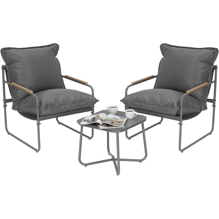 WOLTU Ensemble Salon de Jardin 3 Pièces pour 2 Personnes Mobilier Extérieur avec 1 Table Basse 2 Chaises en Métal Gris WOLTU Ensemble Salon de Jardin 3 Pièces pour 2 Personnes Mobilier Extérieur avec 1 Table Basse 2 Chaises en Métal Gris