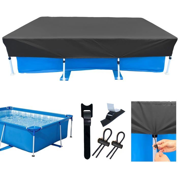 Bâche Piscine Rectangulaire 220x150 cm pour Piscine à Structure en Tissu Oxford 210D Haute Résistance Imperméable avec Accessoires