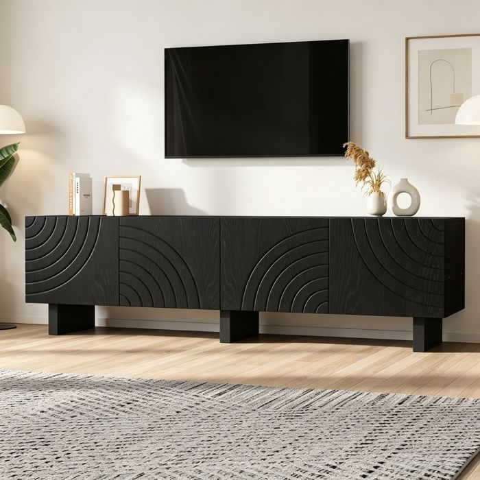 Meuble TV moderne - avec plateaux réglables - meuble TV bas - léger - style luxe - 180x40x55cm - noir