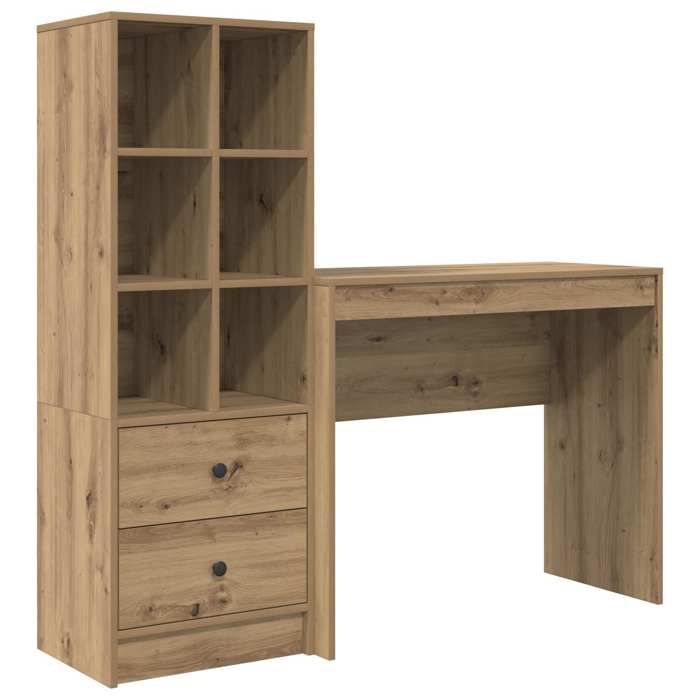 Bureau avec tiroir et étagère 2 pièces - vidaXL - chêne artisanal - 2 tiroirs - 6 étagères - 1355 x 40 x 127 cm(56651)