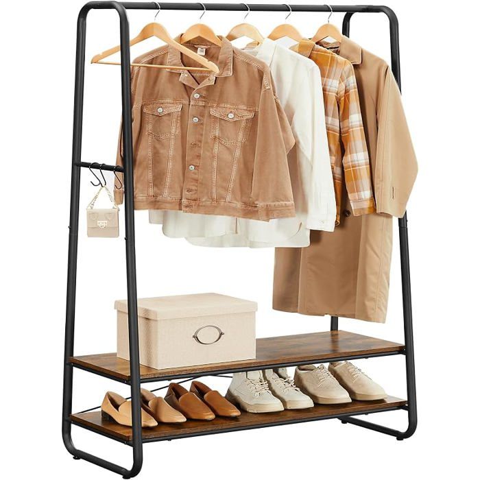 Portant à Vêtement Porte-manteaux Armoire Vestiaire avec 2 Étagères 6 Marron Rustique + Noir 45 cm x 100 cm x 160 cm