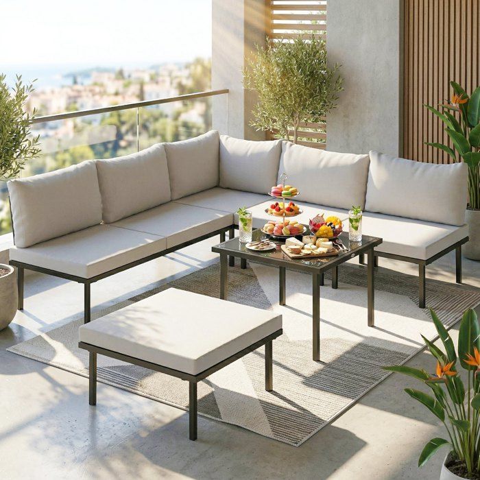 Canapé dextérieur VIDAXL convertible 6 places gris clair avec coussins