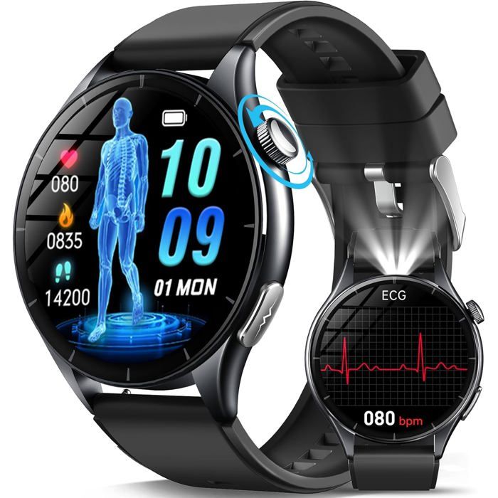 2026 Montre Connectée Homme Avec Ecg/Tension Artérielle/Sommeil/Émotions/Fatigue/Lampe Led 1 56 Smartwatch Santé Avec Appe[WW277]