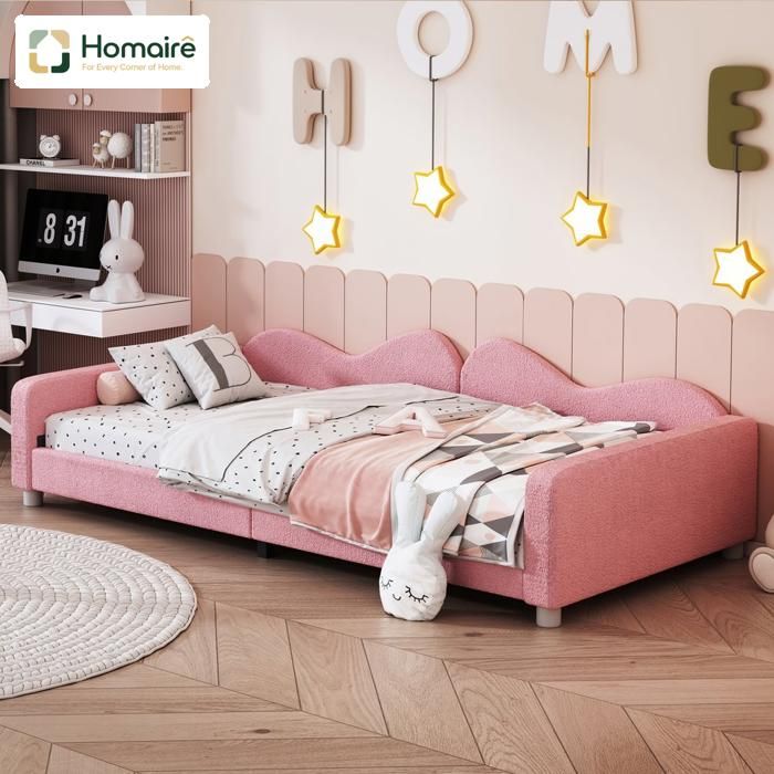 Canapé-lit multifonctionnel pour enfants avec tissu Teddy et support en lattes en bois pour chambre denfant HOMAIRE