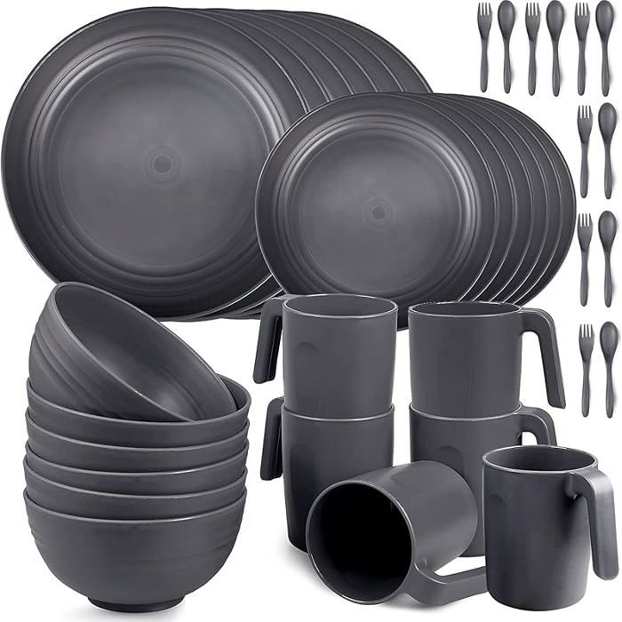 Service de table incassable(36 pcs)nsemble de couverts en Ensemble de couverts de camping légers 36pcs gris