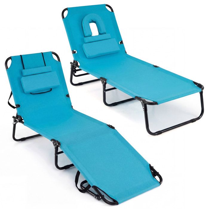 Lot de 2 chaises de bronzage pliantes avec trou visage dossier réglable pour plage et piscine