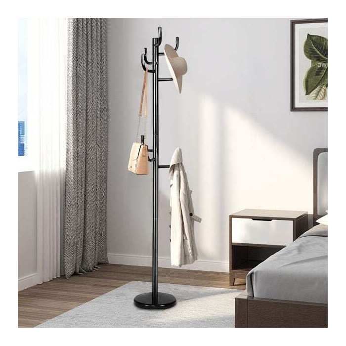 Porte-manteau sur pied 8 crochets rangement vêtements et sacs structure en métal pour entrée bureau chambre