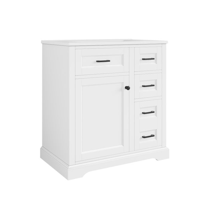 Meuble vasque salle de bain 76x47x82 cm avec lavabo céramique intégré portes soft-close tiroir latéral 2 niveaux blanc