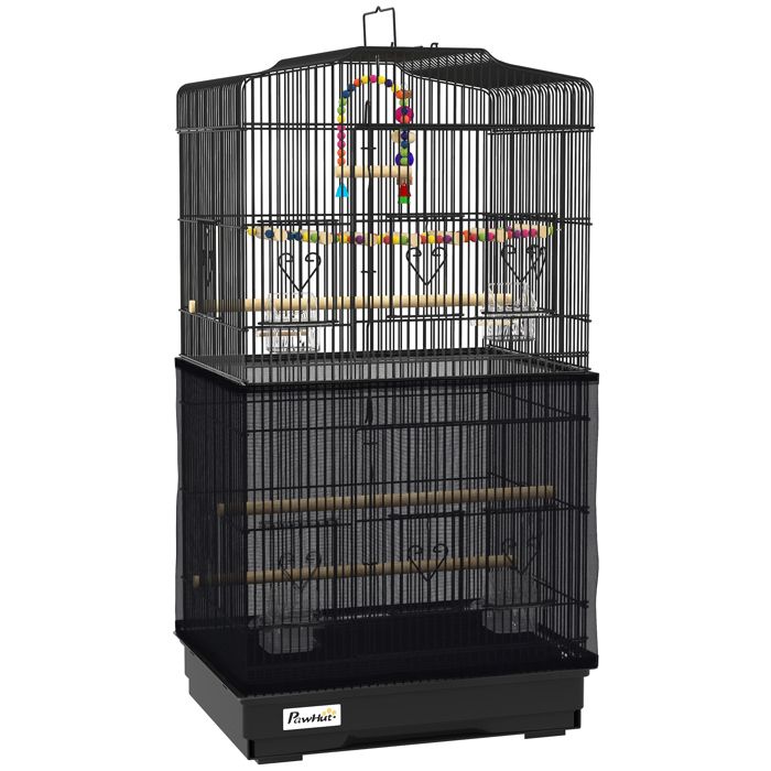 FSX Cage pour oiseaux avec poignée plateau amovible perchoirs en bois balançoire et gamelles 46 5 x 35 5 x 92 cm noir