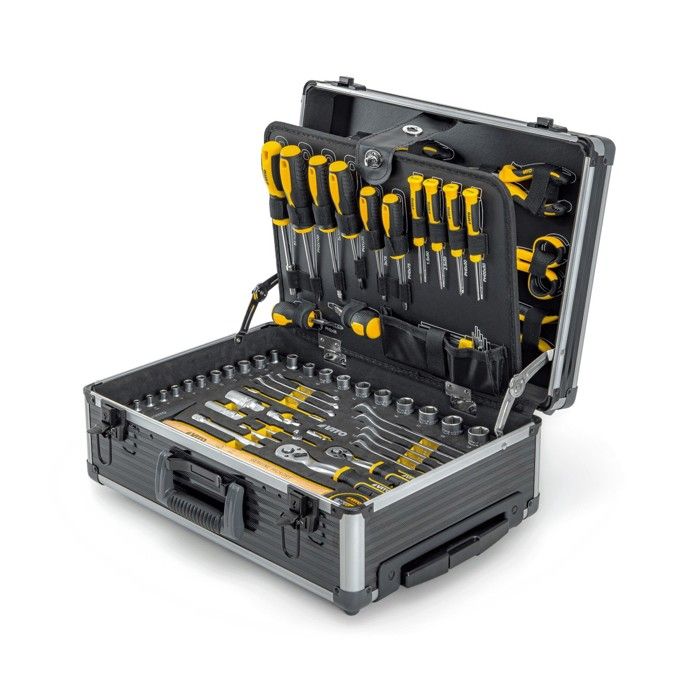 Mallette à Outils Valise et Trolley 137 Outils Servante sur roues Douilles Cliquets Clés Tournevis Pinces Marteau VITO
