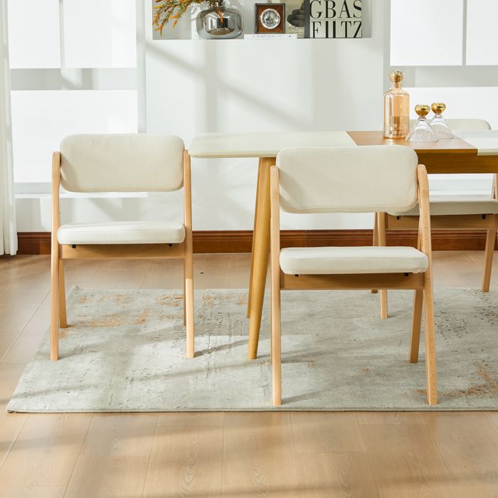 ROVRYN Chaise pliante de salle à manger lot de 2 bois massif hêtre assise rembourrée beige