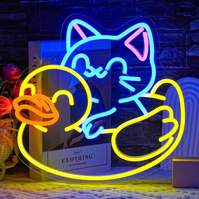Signe néon chat pour Décoration murale Motif canard Lumière néon LED Alimenté par USB