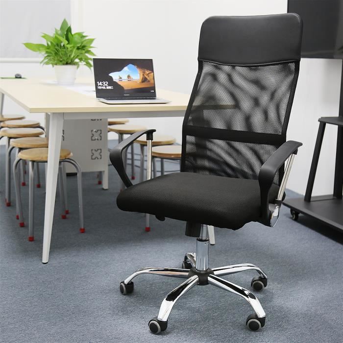jinkeey chaise de bureau à roulettes, fauteuil de bureau pivotant, dossier courbe en s ergonomique en maille - noir charge 180kg