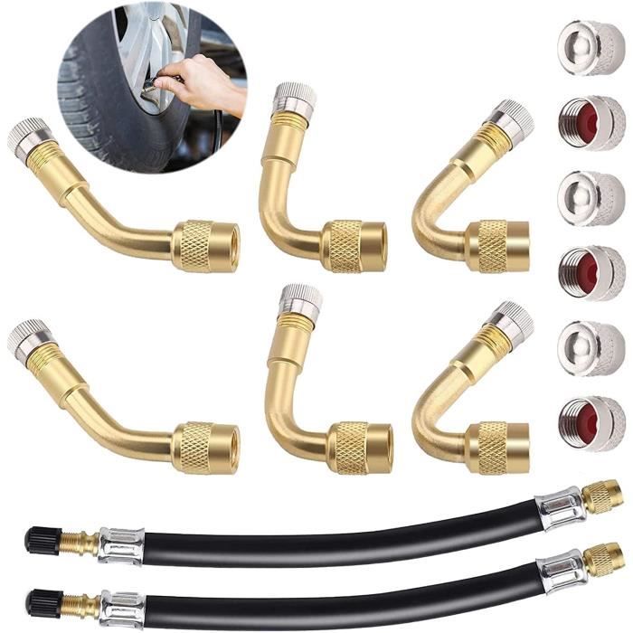 Rallonge De Valve à 90° En Laiton – Pour Pneus Voiture, Moto, Vélo – Facile à Visser – Avec Capuchon Métal - 6