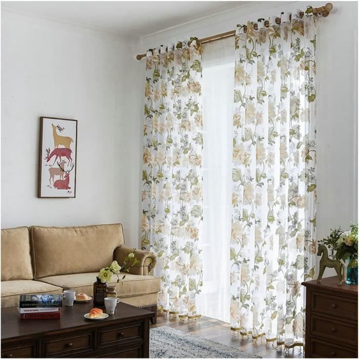 Rideau de porte deco motifs végétal rétro blanc, moderne et pratique