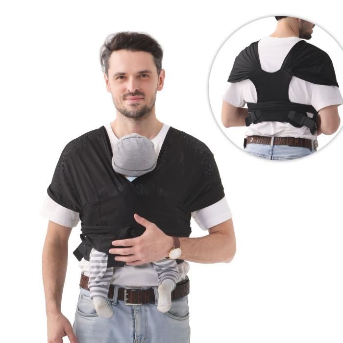 Echarpe de portage bebe porte bebe leger en style kangourou avec harnais de poitrine pour maman et papa nouveau ne a 20 kg Noir