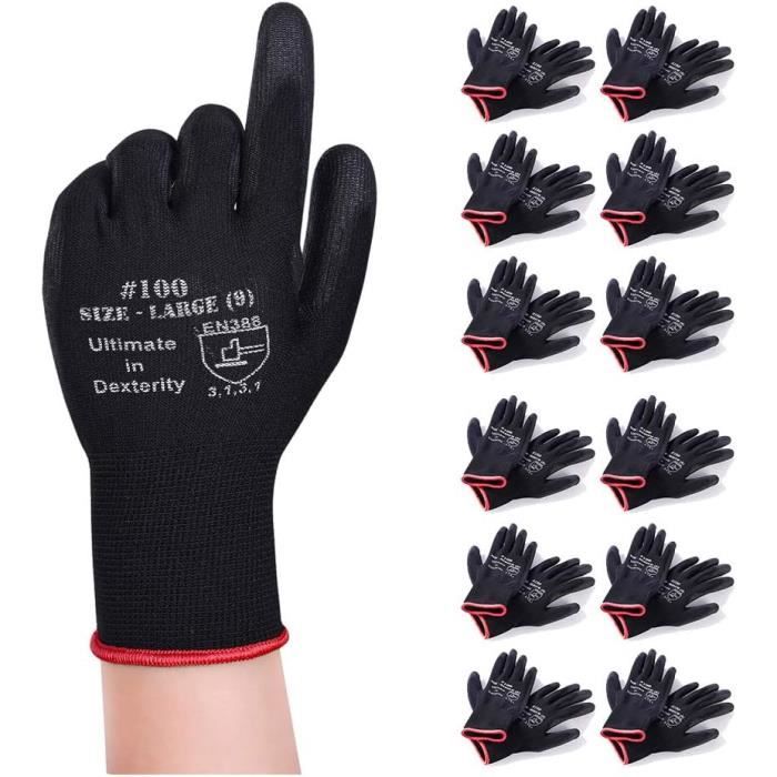 Lot De 24 Paires De Gants De Travail En PU Ogrifox - Taille 7 à 10, Noirs, Norme EN 420