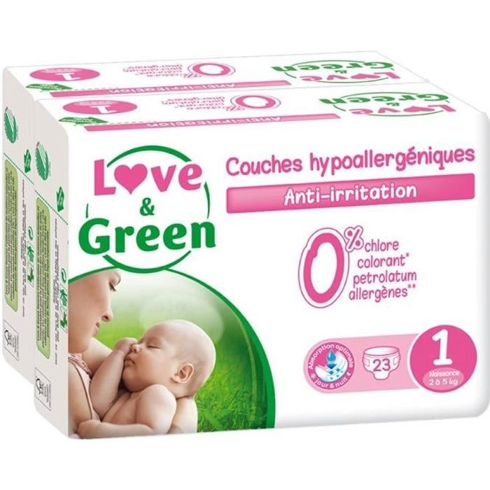 Couches Bébé Hypoallergéniques et Ecologiques Taille 3 Naissance : 4-9 Kg  LOVE & GREEN : le paquet de 52 couches à Prix Carrefour