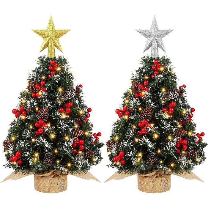 Lot de 2 mini sapins de Noël artificiels de 60 x 40 cm avec ornements