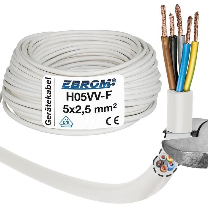 Cable De Cocina EBROM H05VV-F 5x2.5 Mm² - Blanco, Virolas Y Horquillas Incluidas - ¡Listo Para Instalar Cocinas Y Hornos!