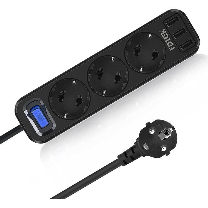 Multiprise MuraleMultiprise Pare Foudre Avec 3 Prises Secteur Et 3 Ports Usb(5V-2.4A) Bloc Multiprise Electrique 2500W Prise[O379]