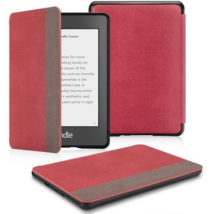 Léger et Fin OMOTON Étui Housse Nouvel Kindle Paperwhite 2018 10ème génération Sommeil/Reveil Automatique,Cover PU Cuir Rouge Foncé 