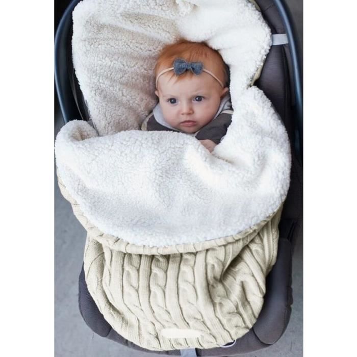 Poussette Chanceliere Couverture Enveloppante Universelle Bebe Nid d'ange Hiver pour Siège Auto Beige