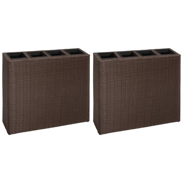 STAR•8285 Lot de 2 Jardinières dextérieur avec 4 pots - Bac A Fleur Pot de fleurs Résine tressée Marron