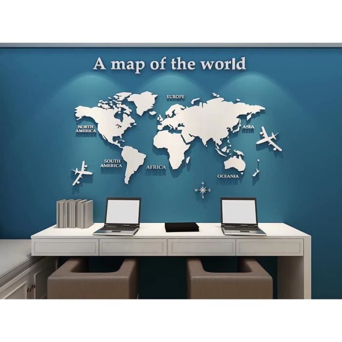 Autocollants muraux 3D en acrylique carte du monde –