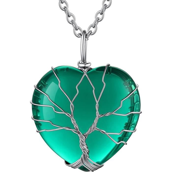 Collier Femme Arbre De Vie Avec Pierre De Naissance - Pendentif Cœur Ou Croissant | Chaîne Acier Réglable 50+5 Cm - 7