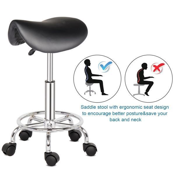 Tabouret Rond à Roulettes Similicuir - Hauteur Réglable 50,5-65 Cm, Couleur Rose/blanc, Moderne