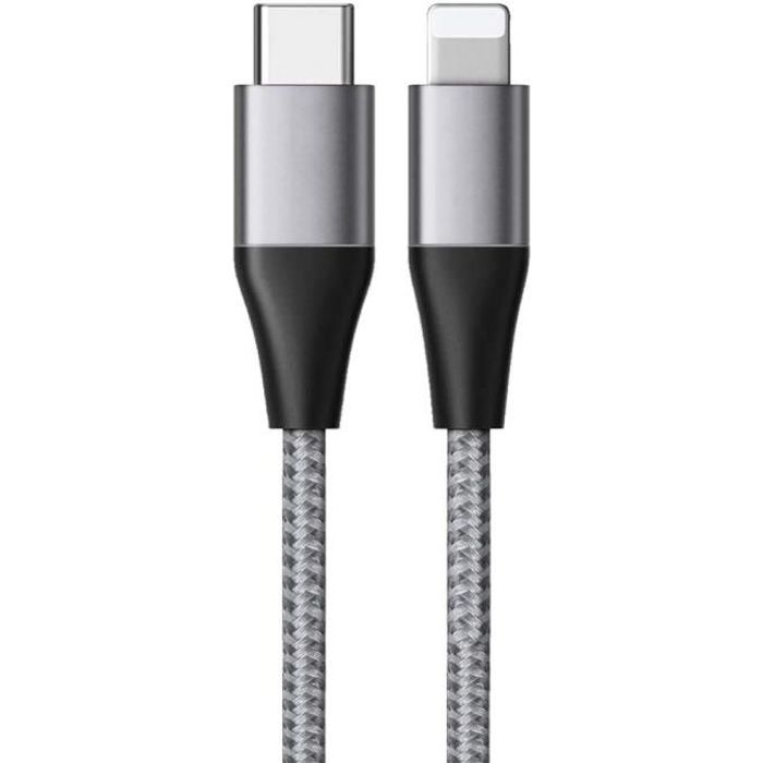 Lot-3 Câble USB-C Vers Lightning Charge Rapide 3A Pour IPhone 14 Pro Max, 14 Plus, 13 Pro Max - Nylon Tressé 1M Gris - Téléphonie