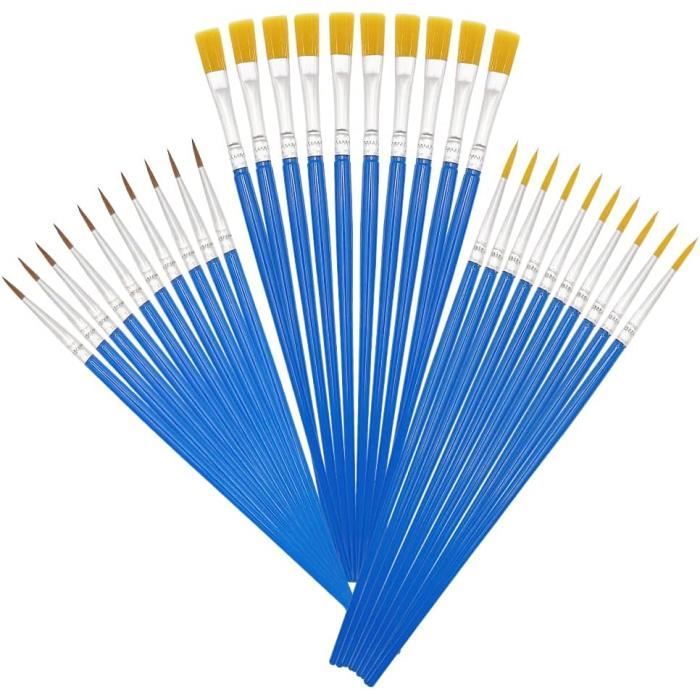Lot De 30 Pinceaux Fins En Nylon Jeffdad - Pour Détails Aquarelle, Acrylique Et Huile - 7 Tailles Différentes