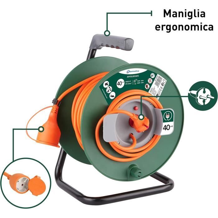 Rallonge Jardin Electraline 40 M - Câble 2x1,5 Mm², Prise Sécurisée Enfant, 230V - Pour Tondeuse, Barbecue, Outils