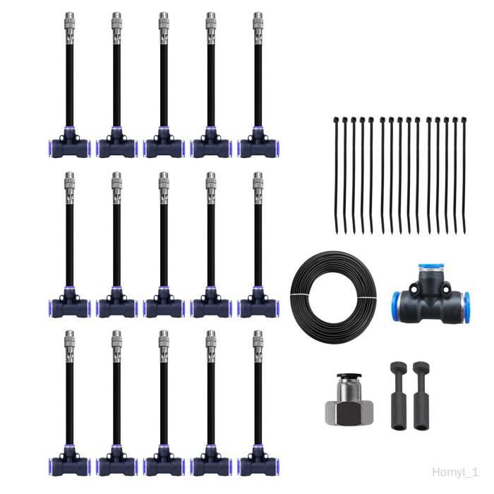 Kit Brumisateur Pour Ventilateur – 5 Buses Laiton 360°, Tube 3 M, Refroidissement Patio, Jardin, Serre, Terrasse