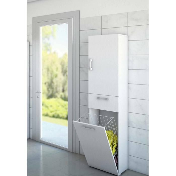 Dmora - Armoire polyvalente Escolzia 2 portes 45x32h195 cm blanche Panneau effet bois
